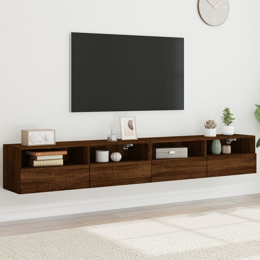 Meuble TV Mural Marron Effet Bois - 60 cm-Mon Meuble TV-Chêne marron-100 cm-2-64