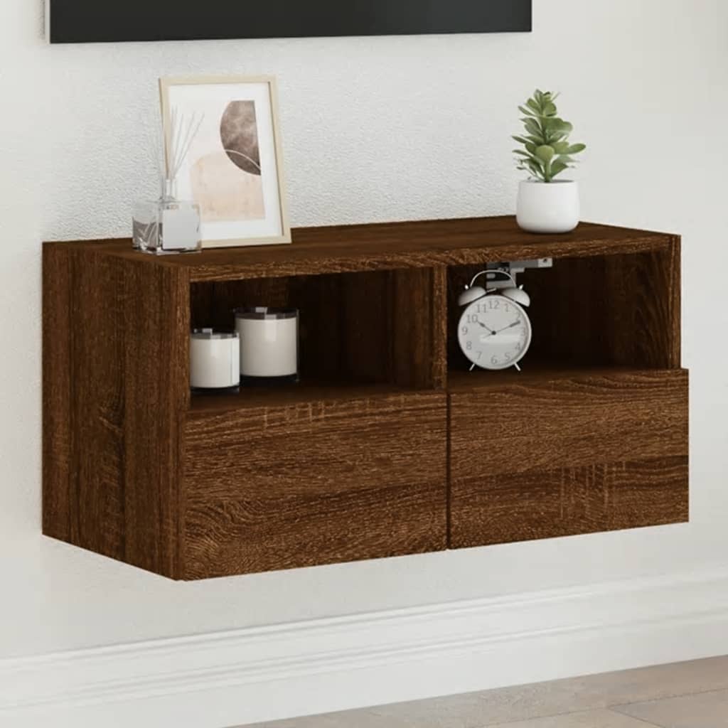 Meuble TV Mural Marron Effet Bois - 60 cm-Mon Meuble TV-Chêne marron-60 cm-1-1