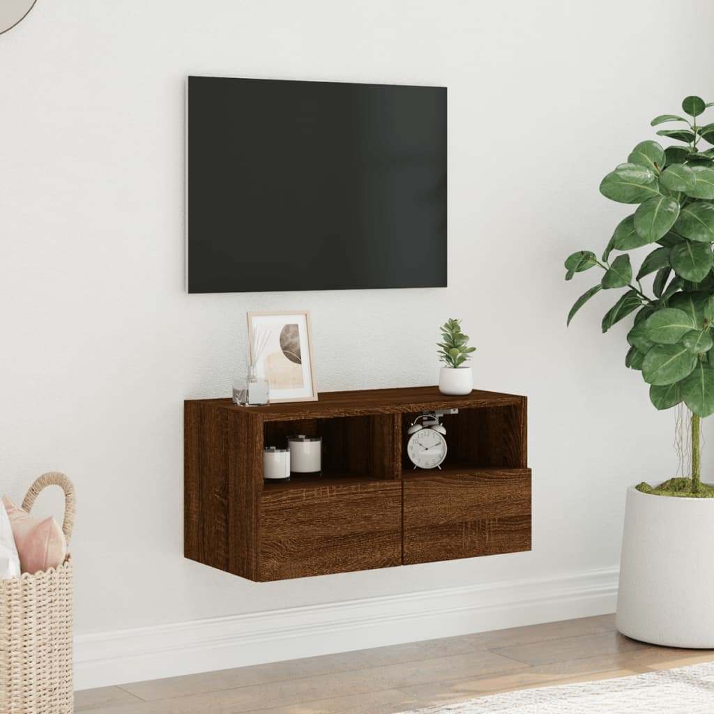 Meuble TV Mural Marron Effet Bois - 60 cm-Mon Meuble TV-Chêne marron-60 cm-1-3