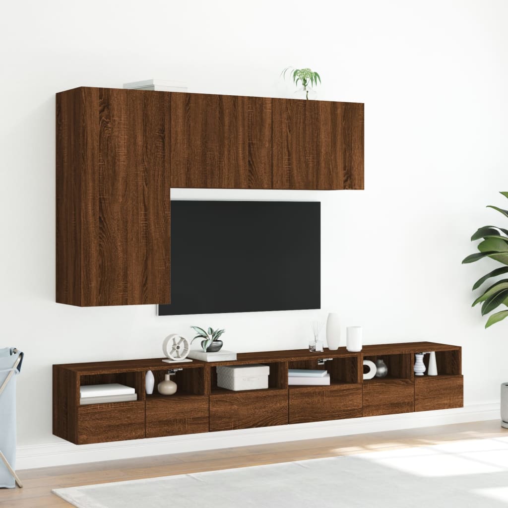 Meuble TV Mural Marron Effet Bois - 60 cm-Mon Meuble TV-Chêne marron-60 cm-1-4