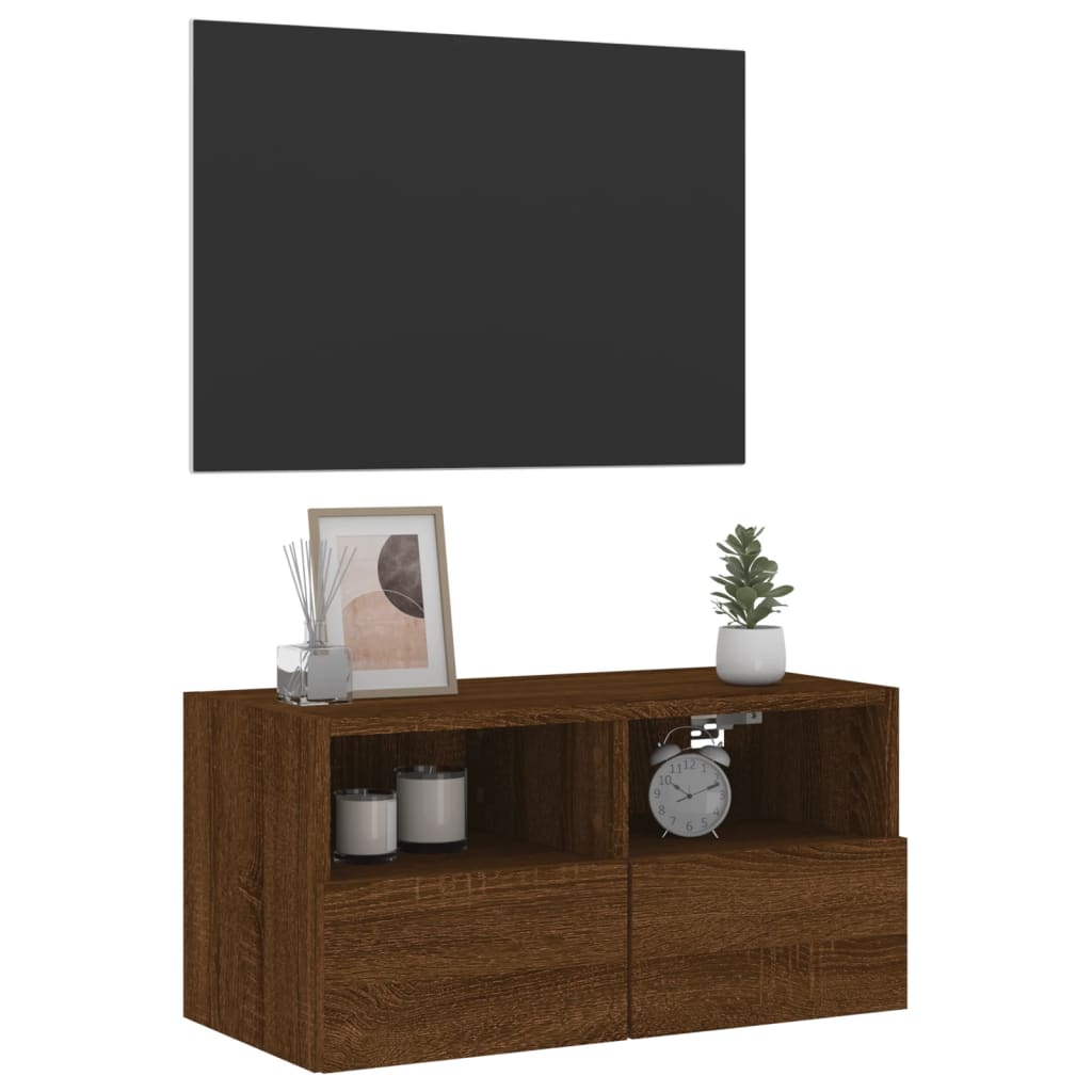 Meuble TV Mural Marron Effet Bois - 60 cm-Mon Meuble TV-Chêne marron-60 cm-1-5