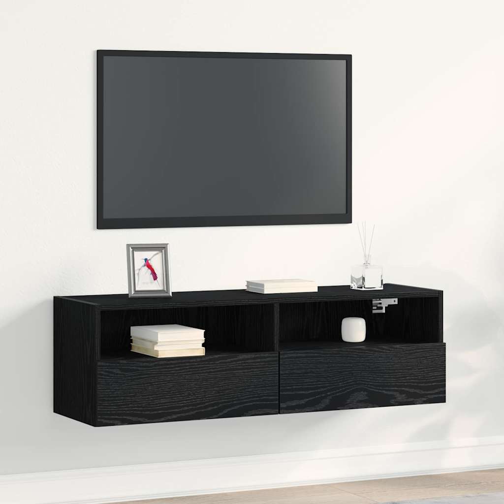 Meuble TV Mural Marron Effet Bois - 60 cm-Mon Meuble TV-Chêne noir-100 cm-1-14