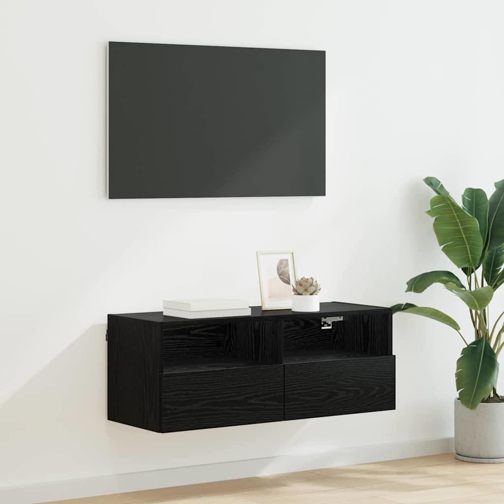 Meuble TV Mural Marron Effet Bois - 60 cm-Mon Meuble TV-Chêne noir-80 cm-1-33