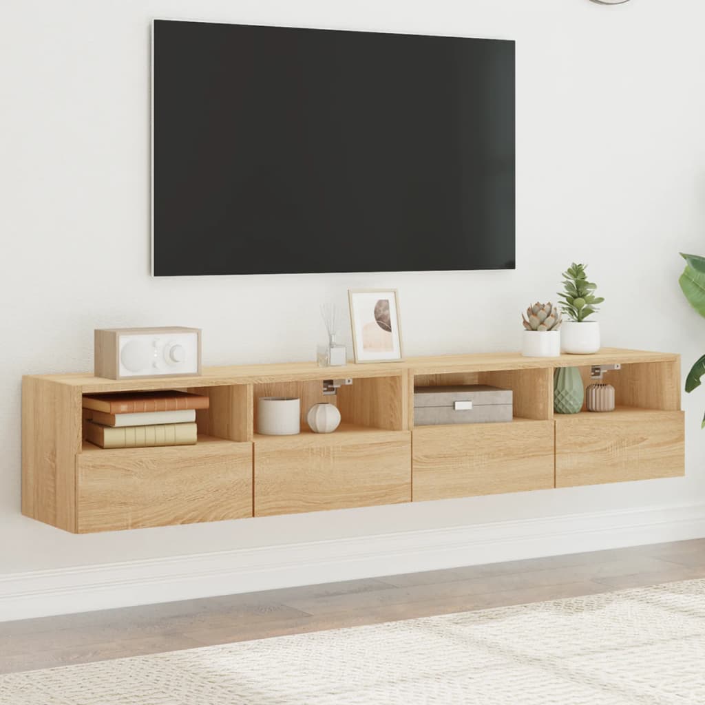 Meuble TV Mural Marron Effet Bois - 60 cm-Mon Meuble TV-Chêne sonoma-80 cm-2-60