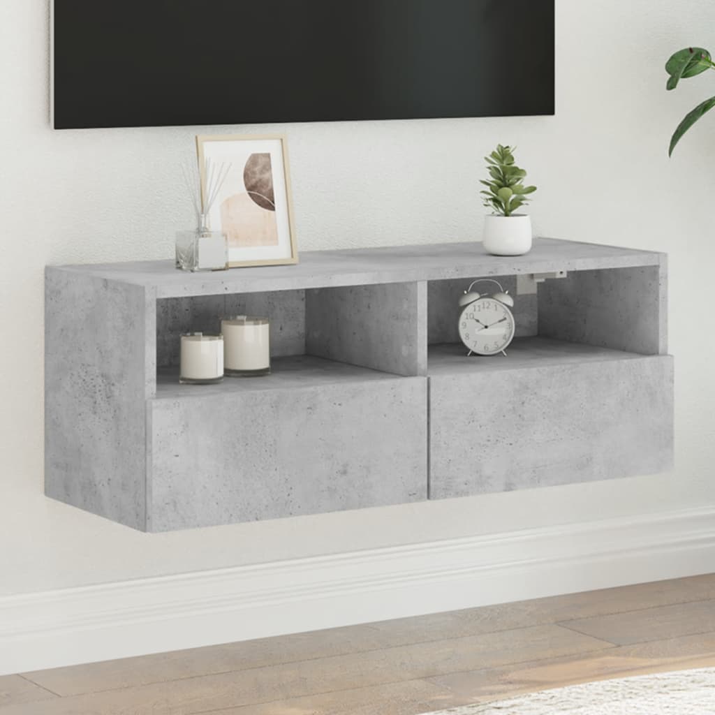 Meuble TV Mural Marron Effet Bois - 60 cm-Mon Meuble TV-Gris béton-80 cm-1-36