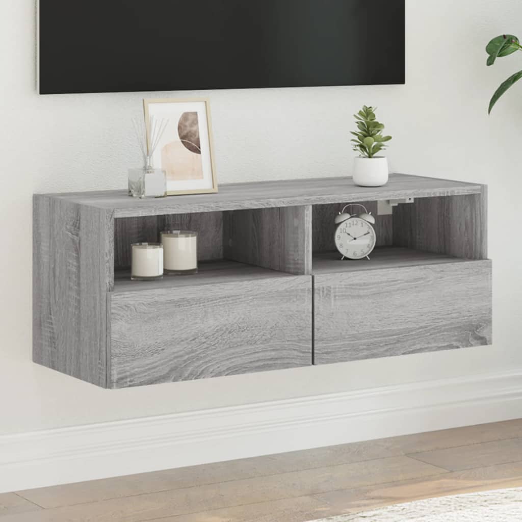 Meuble TV Mural Marron Effet Bois - 60 cm-Mon Meuble TV-Sonoma gris-80 cm-1-35