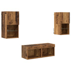 Meuble TV Mural Marron Effet Vieux Bois - 4 Pièces-Mon Meuble TV-1
