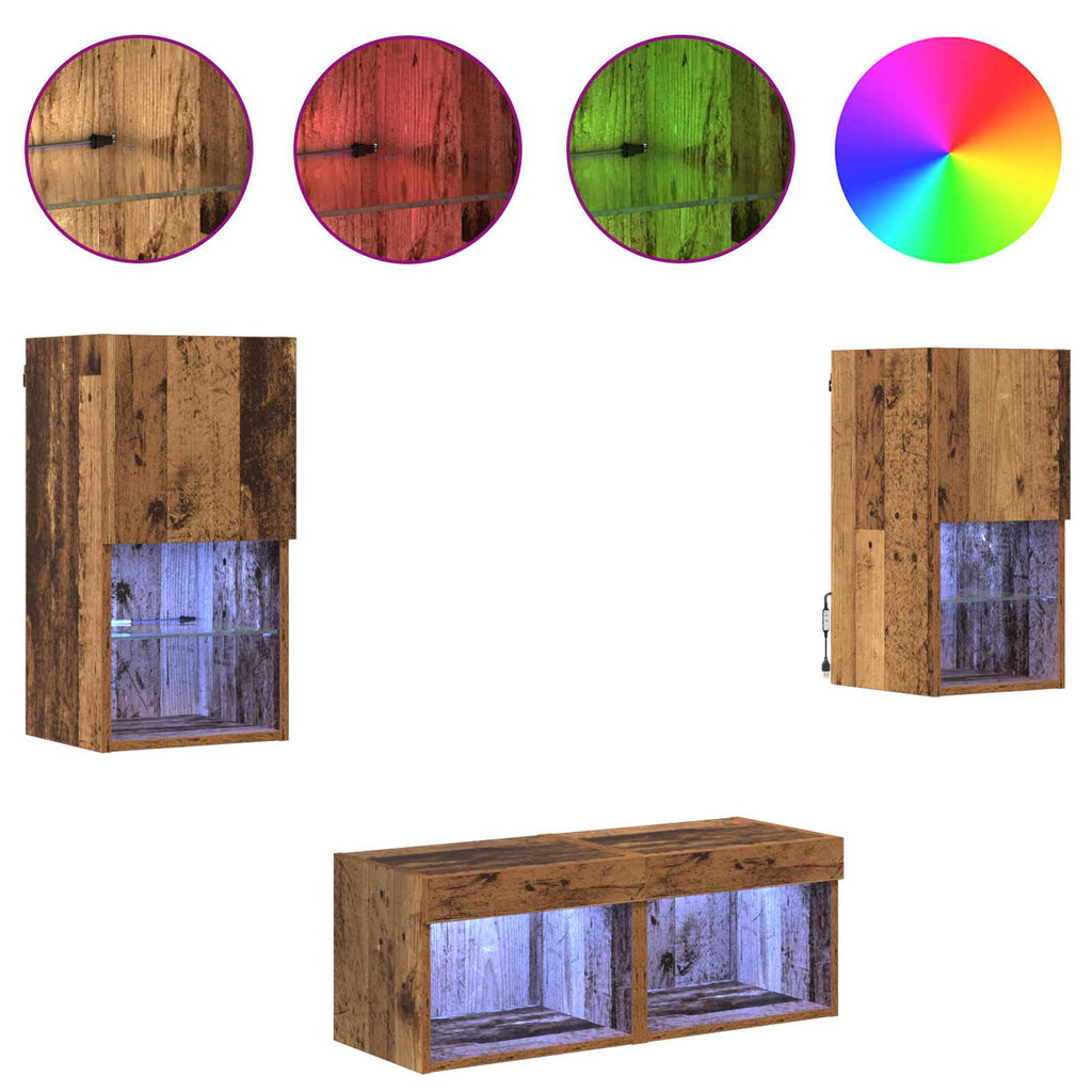 Meuble TV Mural Marron Effet Vieux Bois - 4 Pièces-Mon Meuble TV-4