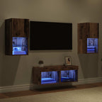 Meuble TV Mural Marron Effet Vieux Bois - 4 Pièces-Mon Meuble TV-5