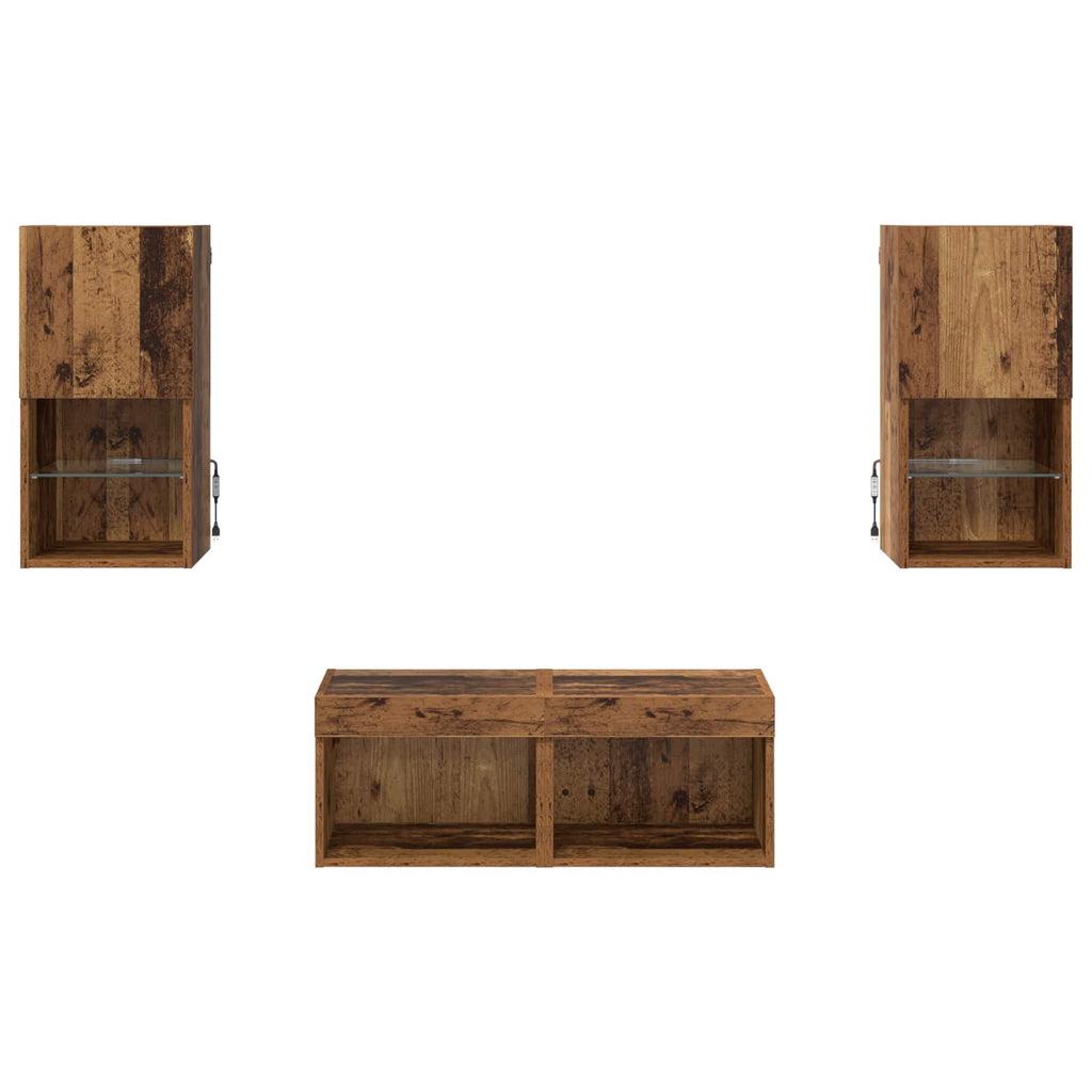 Meuble TV Mural Marron Effet Vieux Bois - 4 Pièces-Mon Meuble TV-9