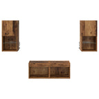 Meuble TV Mural Marron Effet Vieux Bois - 4 Pièces-Mon Meuble TV-9