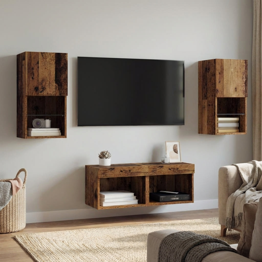 meuble-tv-mural-marron-effet-vieux-bois-design