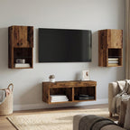 meuble-tv-mural-marron-effet-vieux-bois-design