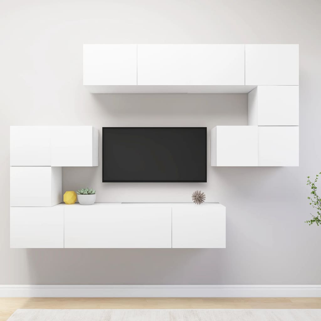 Meuble TV Mural Moderne Effet Béton - 8 Pièces-Mon Meuble TV-Blanc-80 cm-8-19