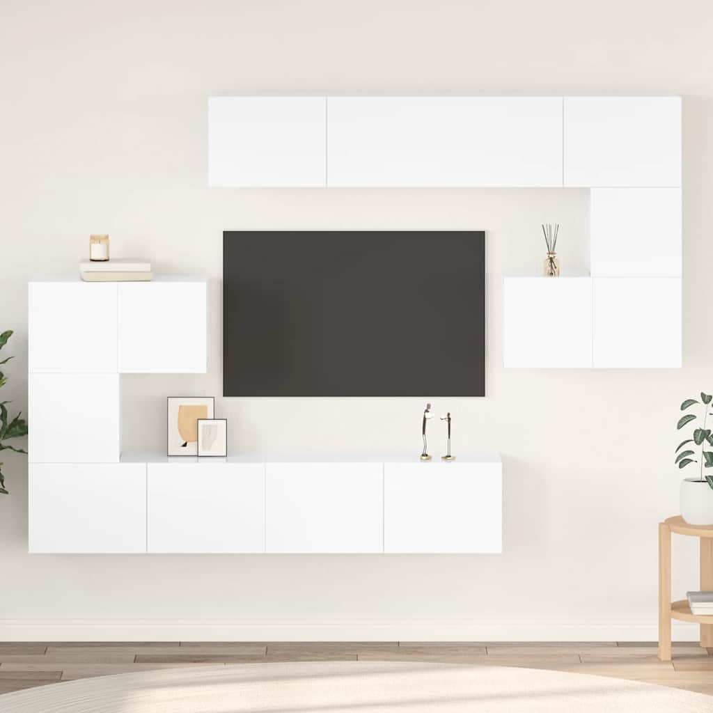 Meuble TV Mural Moderne Effet Béton - 8 Pièces-Mon Meuble TV-Blanc brillant-80 cm-8-13