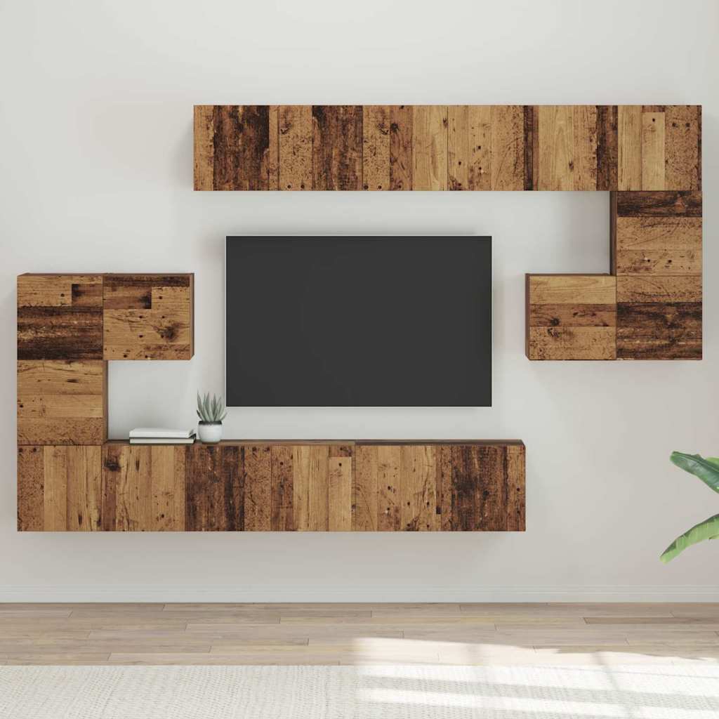 Meuble TV Mural Moderne Effet Béton - 8 Pièces-Mon Meuble TV-Bois ancien-60 cm-10-22