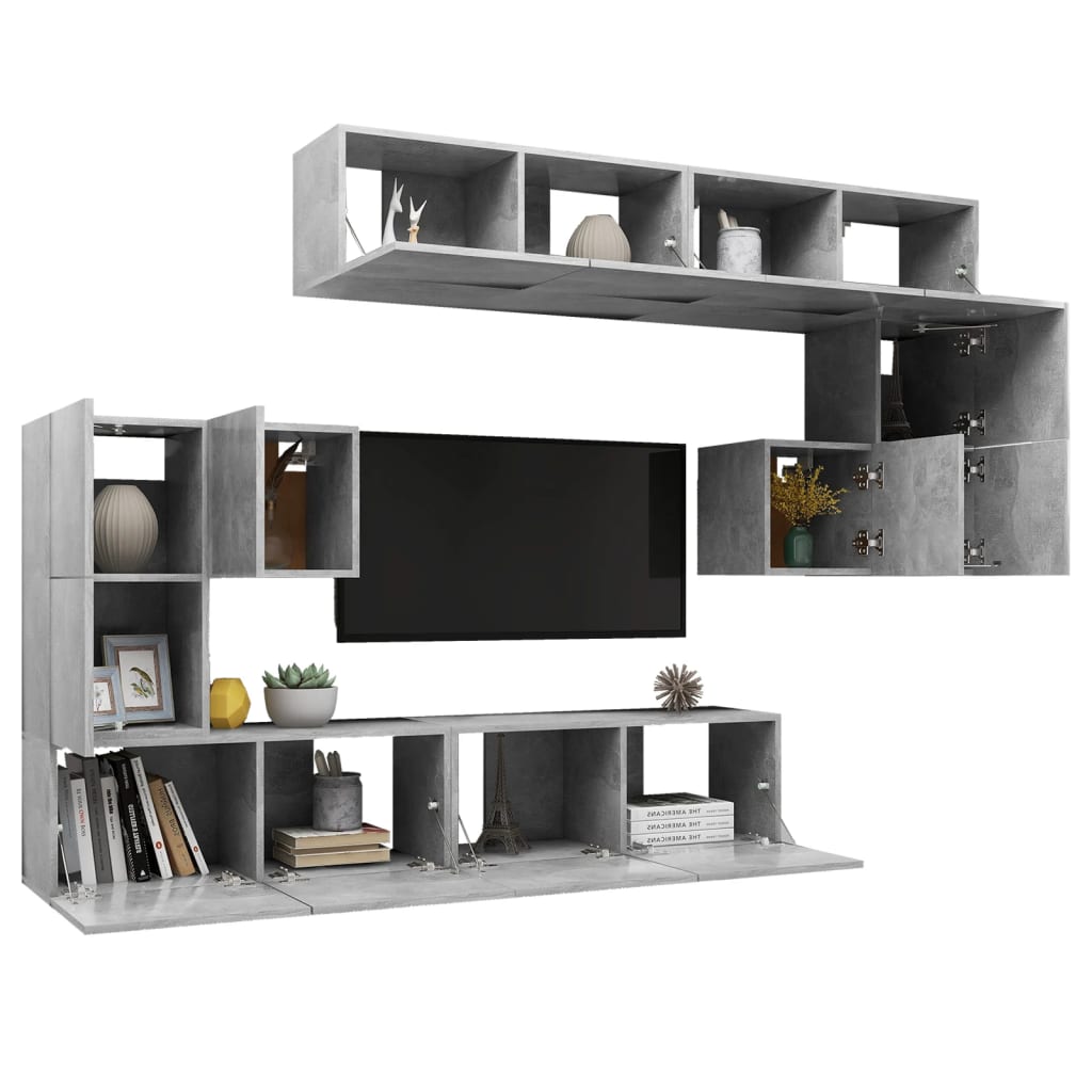 Meuble TV Mural Moderne Effet Béton - 8 Pièces-Mon Meuble TV-chêne artisanal-60 cm-10-3