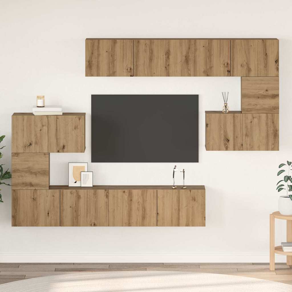 Meuble TV Mural Moderne Effet Béton - 8 Pièces-Mon Meuble TV-chêne artisanal-80 cm-8-23