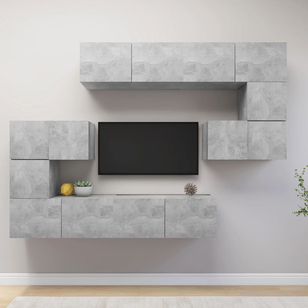 Meuble TV Mural Moderne Effet Béton - 8 Pièces-Mon Meuble TV-Gris béton-80 cm-8-2