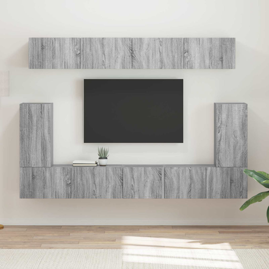 Meuble TV Mural Suspendu Design Finition Gris Sonoma - 5 Pièces-Mon Meuble TV-2
