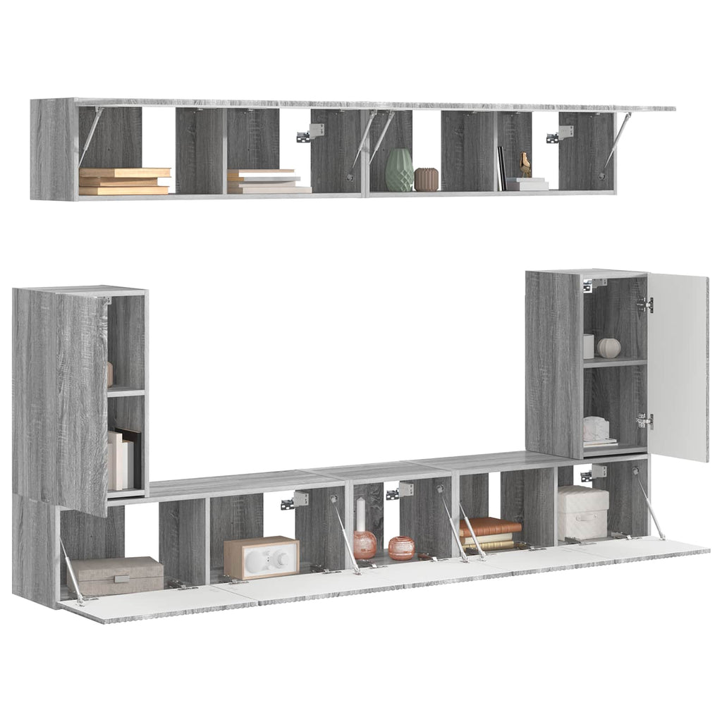 Meuble TV Mural Suspendu Design Finition Gris Sonoma - 5 Pièces-Mon Meuble TV-3