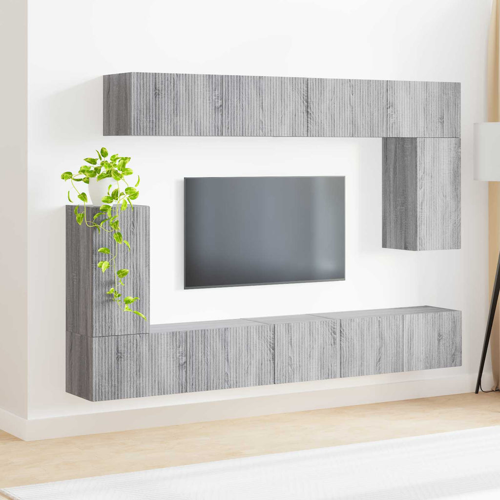 Meuble TV Mural Suspendu Design Finition Gris Sonoma - 5 Pièces-Mon Meuble TV-4