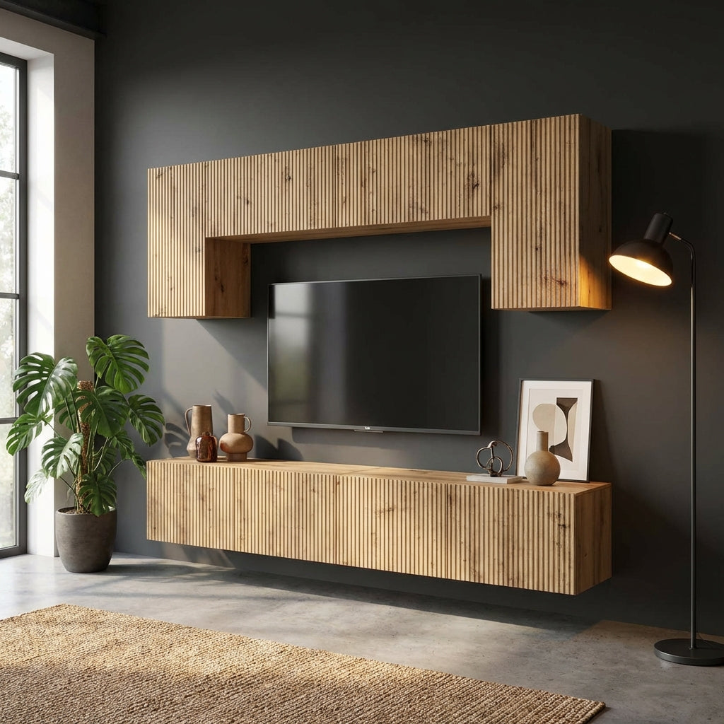 meuble-tv-mural-suspendu-effet-bois-4-pieces-decor