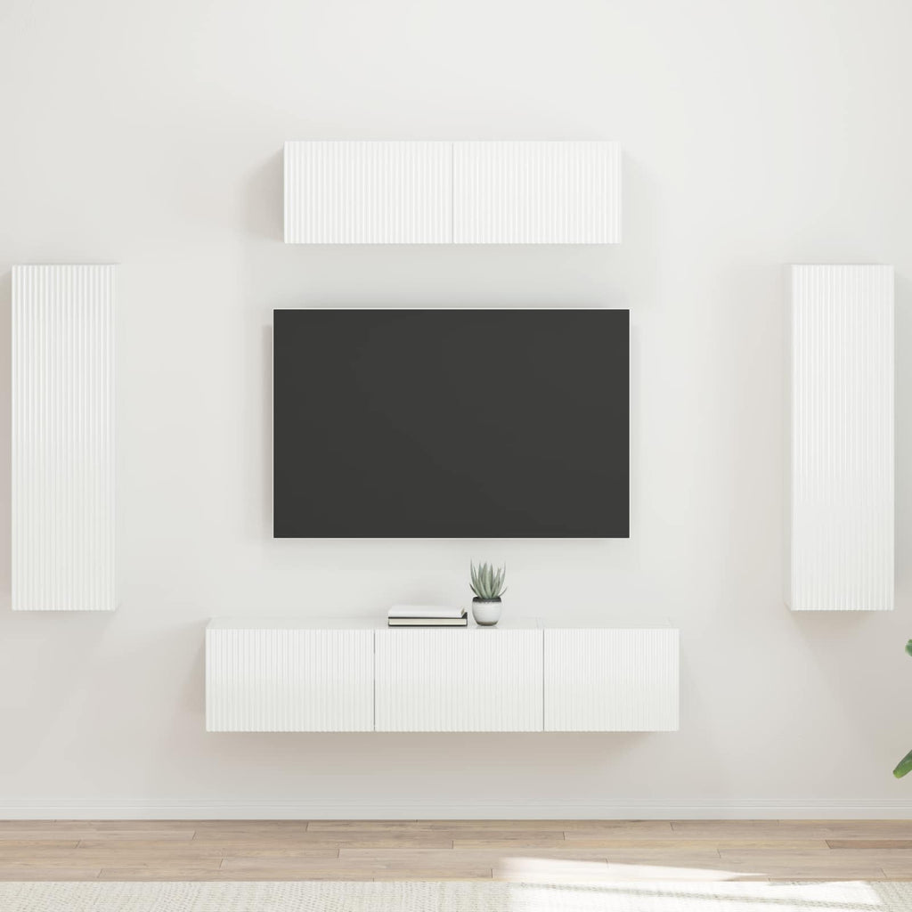Meuble TV Mural XXL Couleur Gris Sonoma - 5 Pièces-Mon Meuble TV-Blanc brillant-18