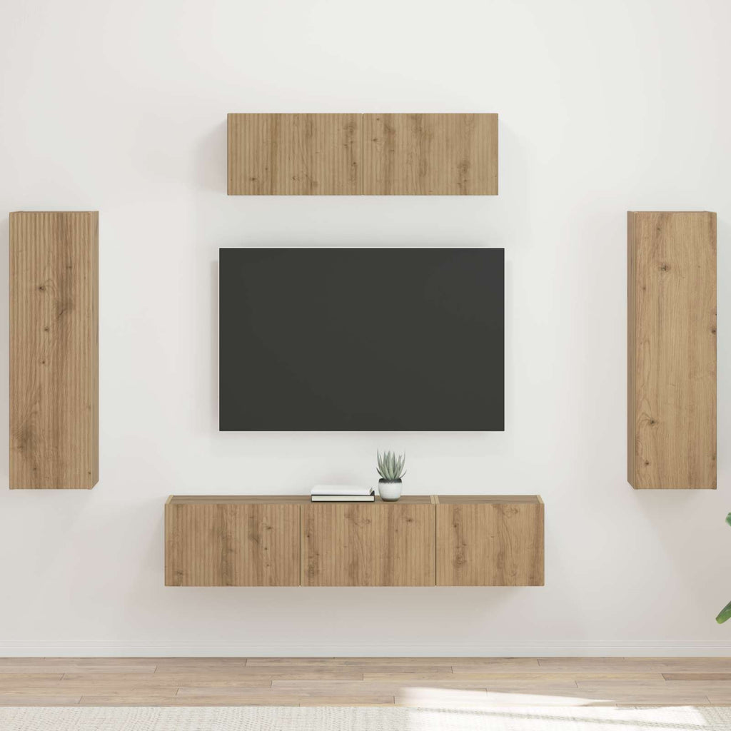 Meuble TV Mural XXL Couleur Gris Sonoma - 5 Pièces-Mon Meuble TV-Chêne artisanal-21