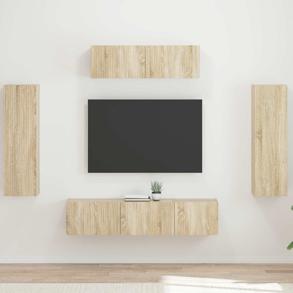 Meuble TV Mural XXL Couleur Gris Sonoma - 5 Pièces-Mon Meuble TV-Chêne sonoma-16