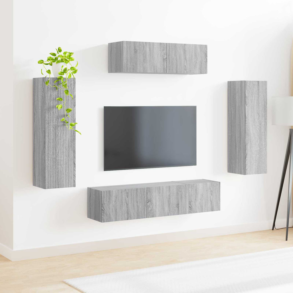 Meuble TV Mural XXL Couleur Gris Sonoma - 5 Pièces-Mon Meuble TV-Gris béton-4