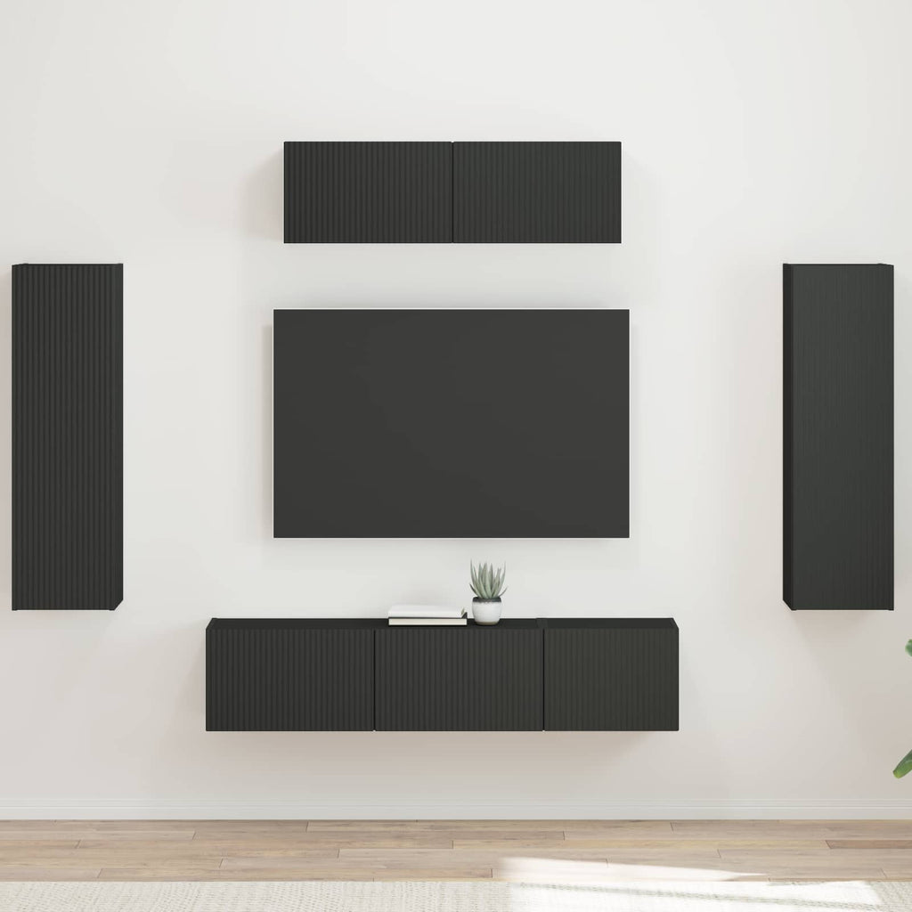 Meuble TV Mural XXL Couleur Gris Sonoma - 5 Pièces-Mon Meuble TV-Noir-15