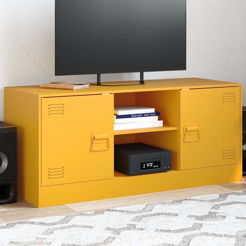 Meuble TV Noir Anthracite en Acier - 99 cm-Mon Meuble TV-jaune moutarde-1-16