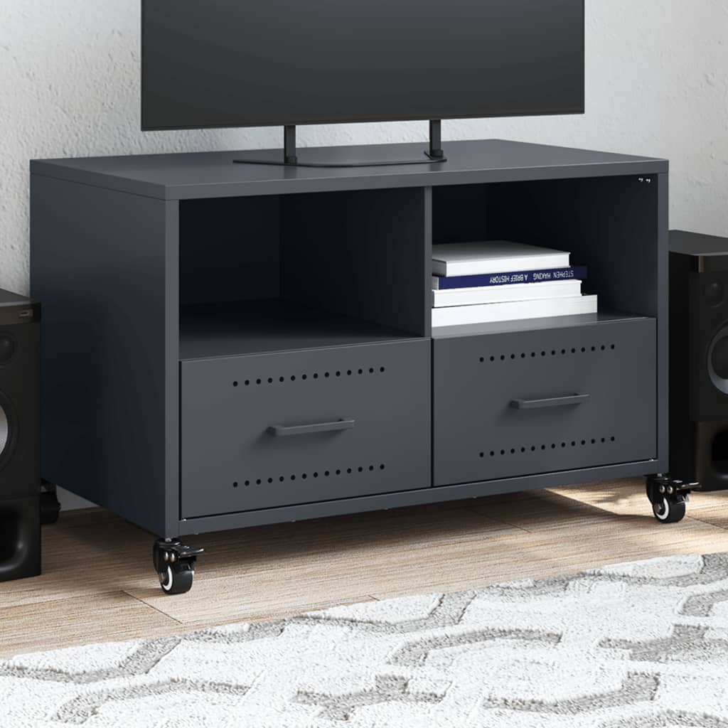 Meuble TV Noir avec Rangement en Acier - 68 cm-Mon Meuble TV-Anthracite-1-13