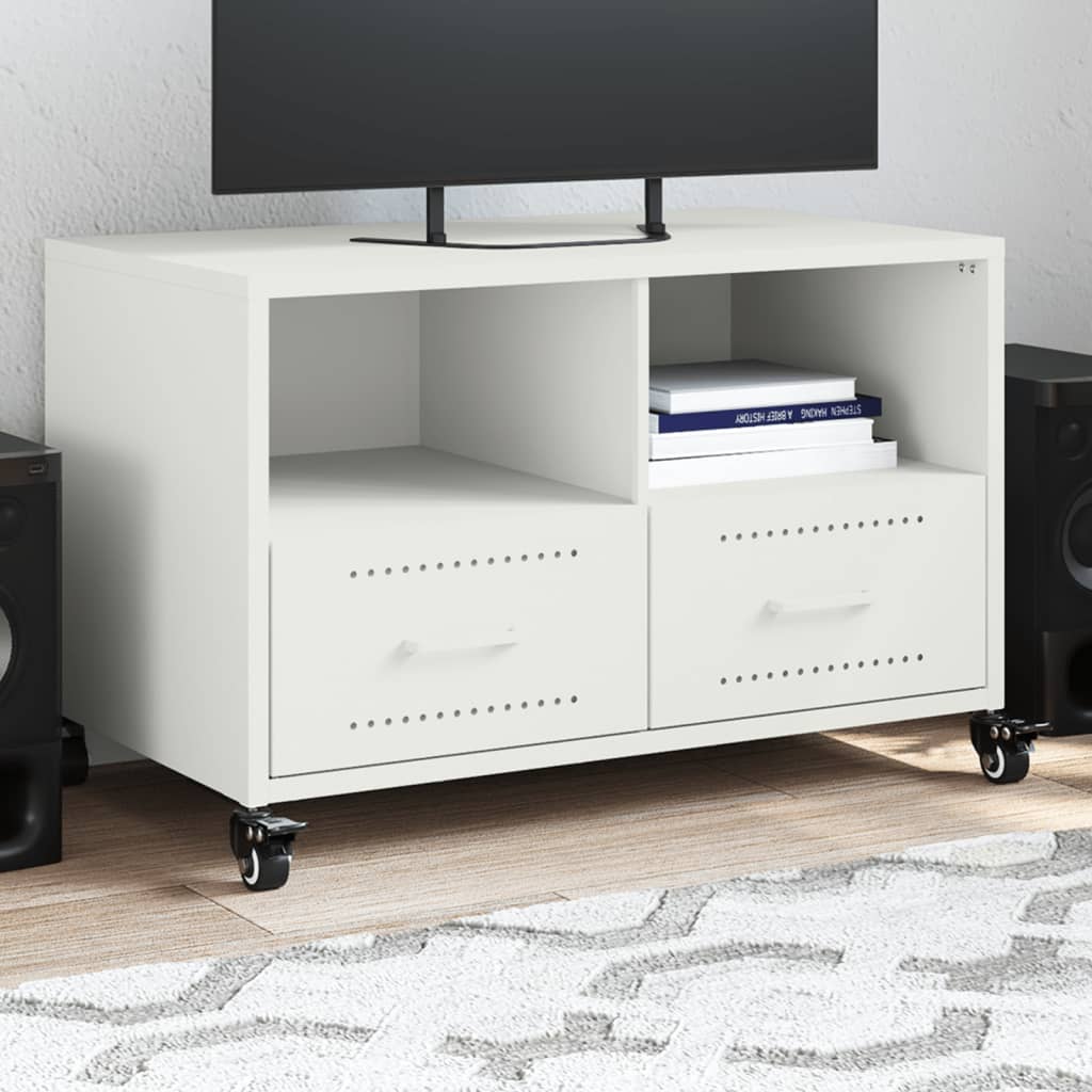 Meuble TV Noir avec Rangement en Acier - 68 cm-Mon Meuble TV-Blanc-1-15