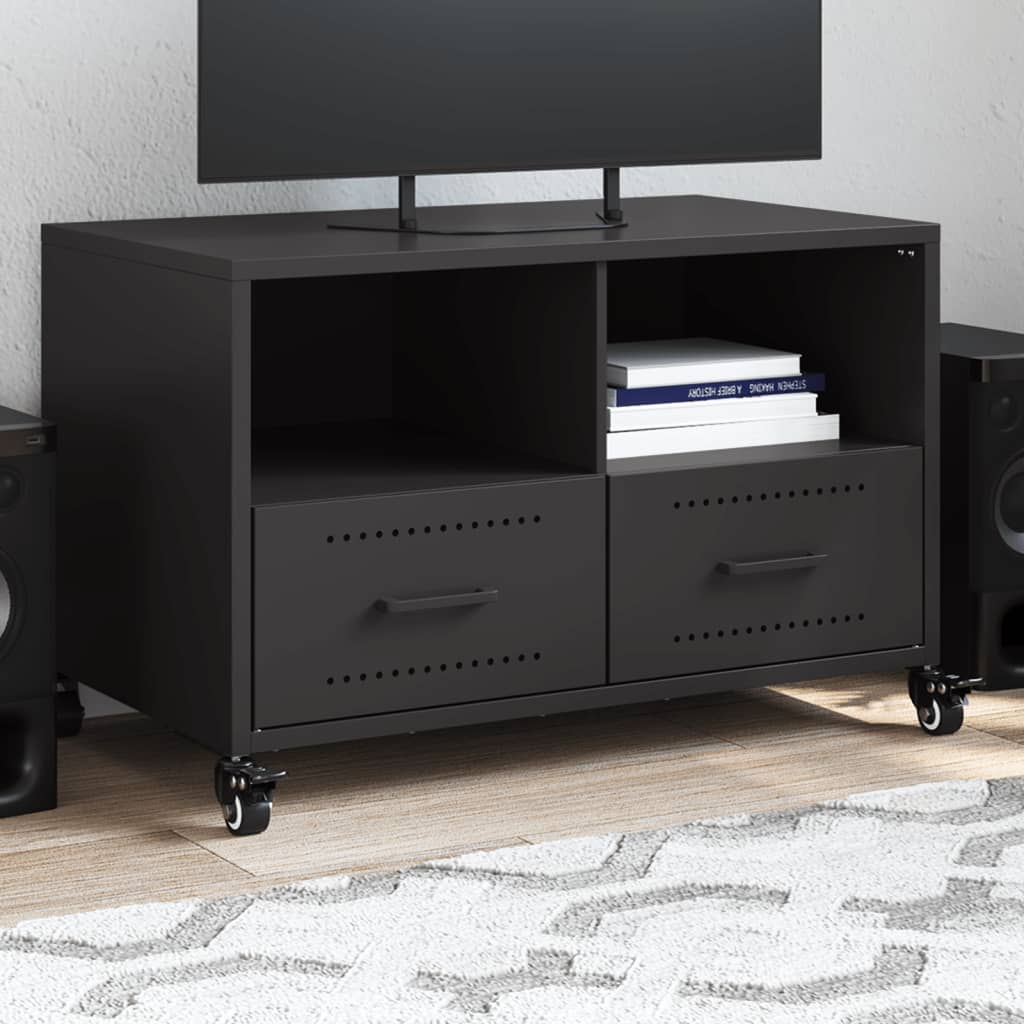 Meuble TV Noir avec Rangement en Acier - 68 cm-Mon Meuble TV-Noir-1-1
