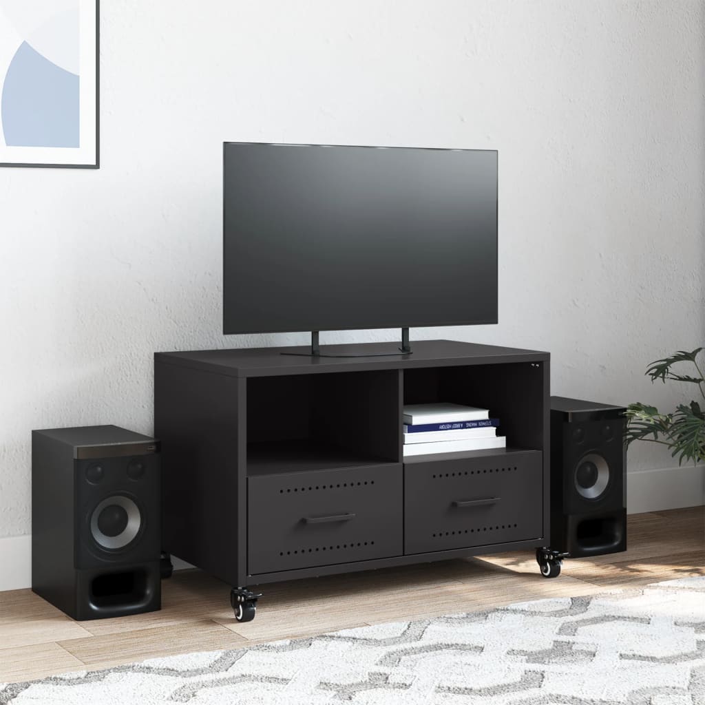 Meuble TV Noir avec Rangement en Acier - 68 cm-Mon Meuble TV-Noir-1-3