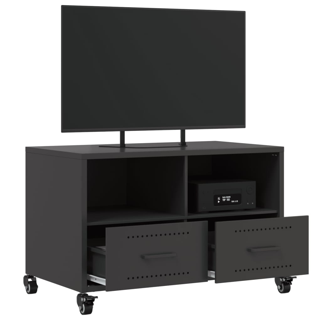 Meuble TV Noir avec Rangement en Acier - 68 cm-Mon Meuble TV-Noir-1-5