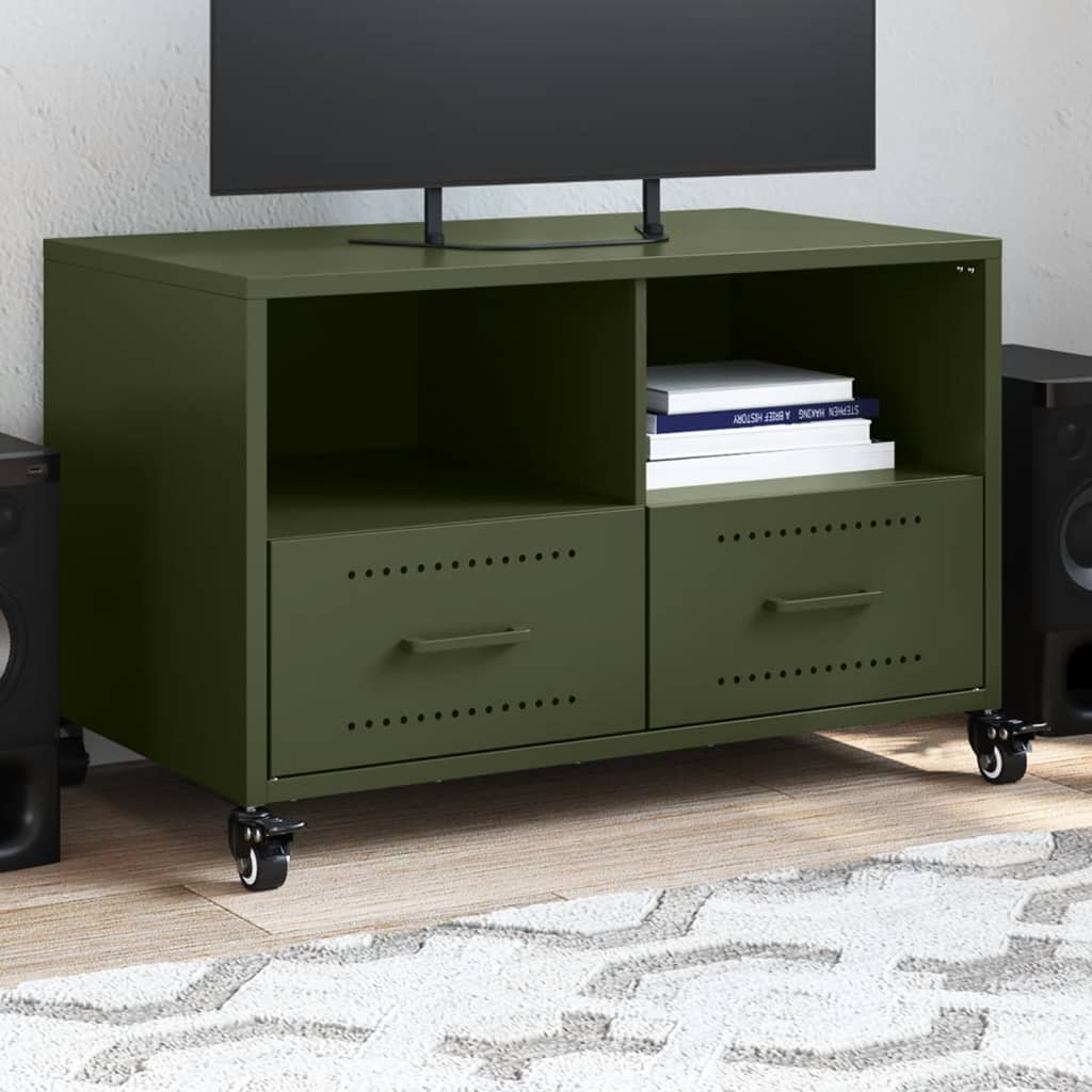 Meuble TV Noir avec Rangement en Acier - 68 cm-Mon Meuble TV-Vert-1-17