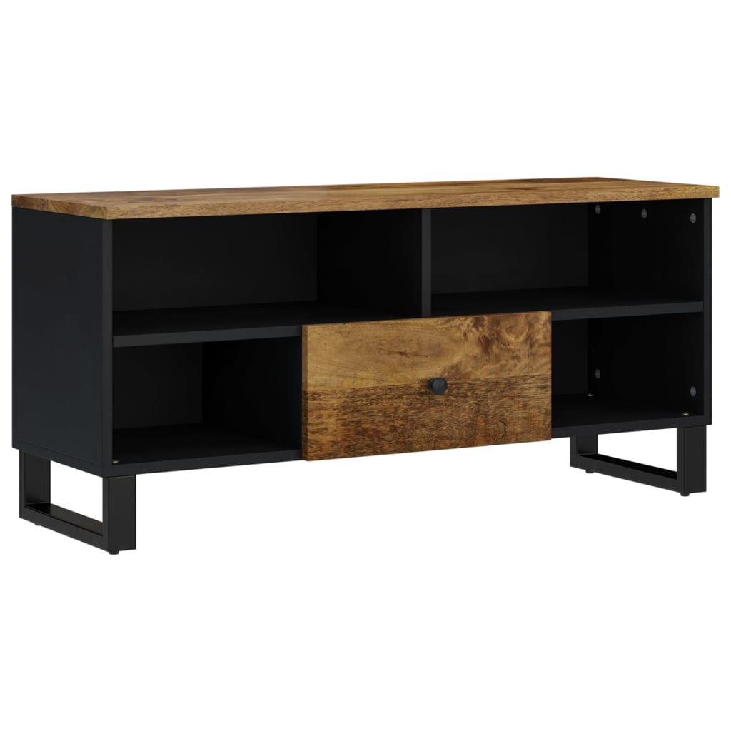 Meuble TV Noir Bas en Manguier Massif - 100 cm-Mon Meuble TV-Multicolore-1-10