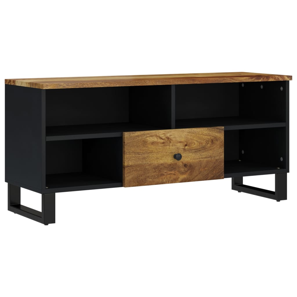 Meuble TV Noir Bas en Manguier Massif - 100 cm-Mon Meuble TV-Multicolore-1-12