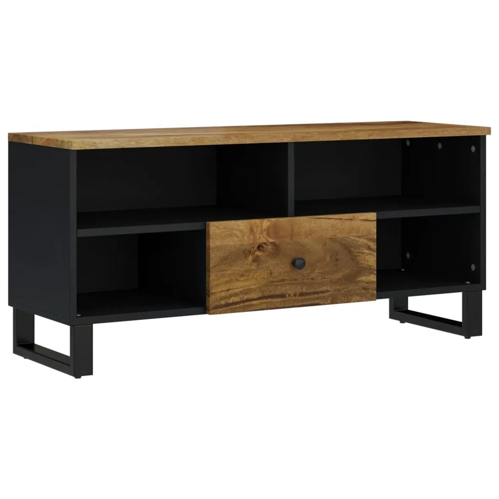 Meuble TV Noir Bas en Manguier Massif - 100 cm-Mon Meuble TV-Multicolore-1-2