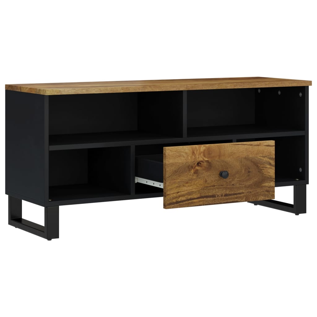 Meuble TV Noir Bas en Manguier Massif - 100 cm-Mon Meuble TV-Multicolore-1-3