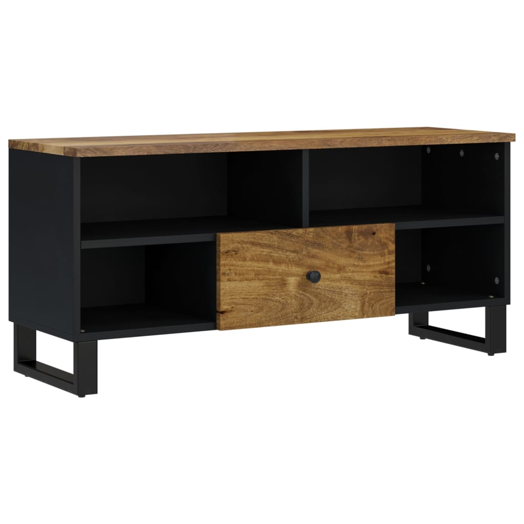 Meuble TV Noir Bas en Manguier Massif - 100 cm-Mon Meuble TV-Multicolore-1-9
