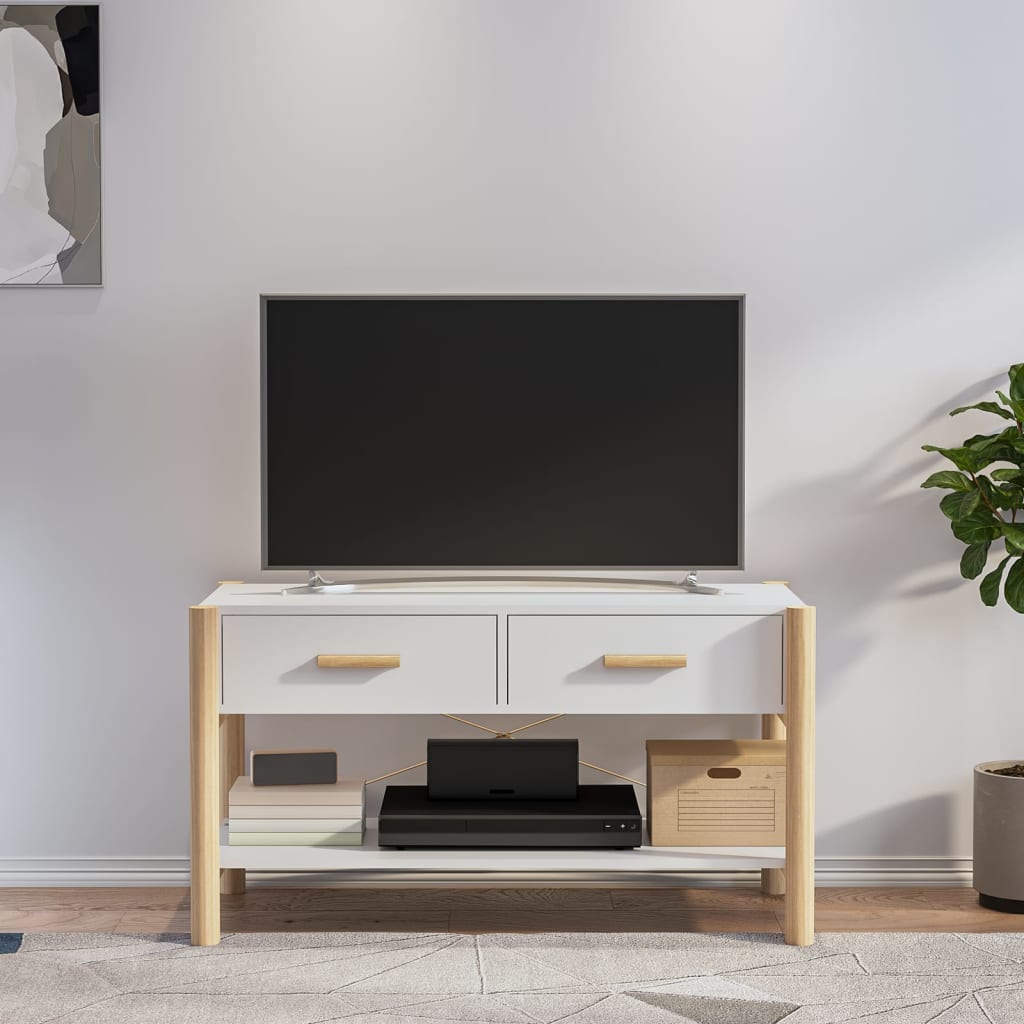 Meuble TV Noir Design et Pin Massif - 82 cm-Mon Meuble TV-Blanc-1-11