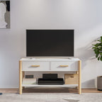 Meuble TV Noir Design et Pin Massif - 82 cm-Mon Meuble TV-Blanc-1-11