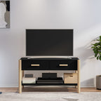 Meuble TV Noir Design et Pin Massif - 82 cm-Mon Meuble TV-Noir-1-1