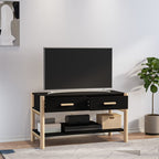 Meuble TV Noir Design et Pin Massif - 82 cm-Mon Meuble TV-Noir-1-3