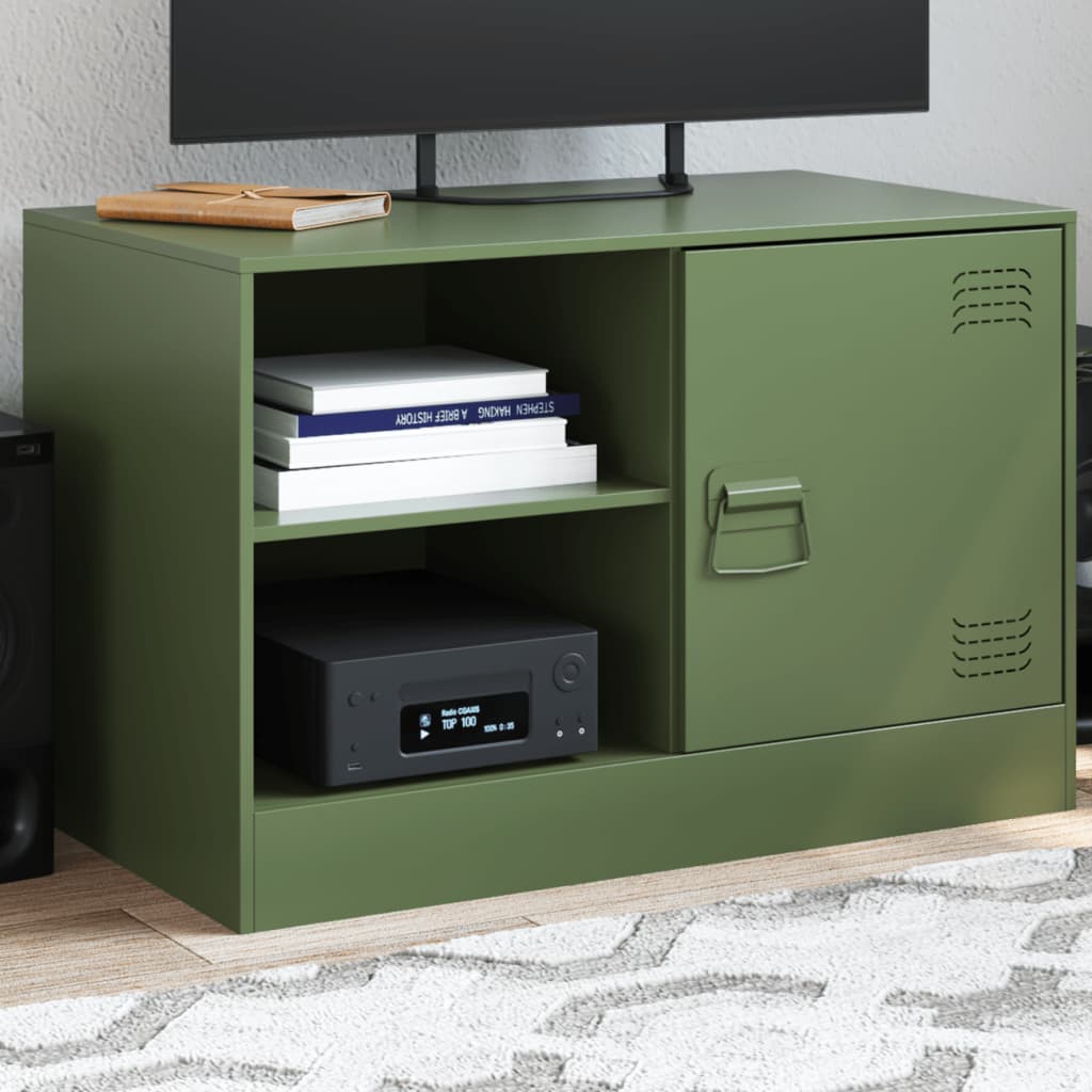 Meuble TV Noir en Acier - 67 cm-Mon Meuble TV-Vert olive-1-14