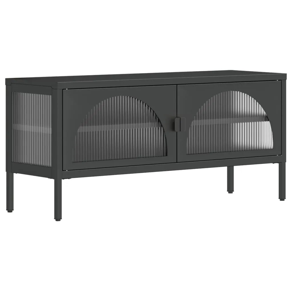 Meuble TV Noir en Verre Cannelé et Acier - 105 cm-Mon Meuble TV-2